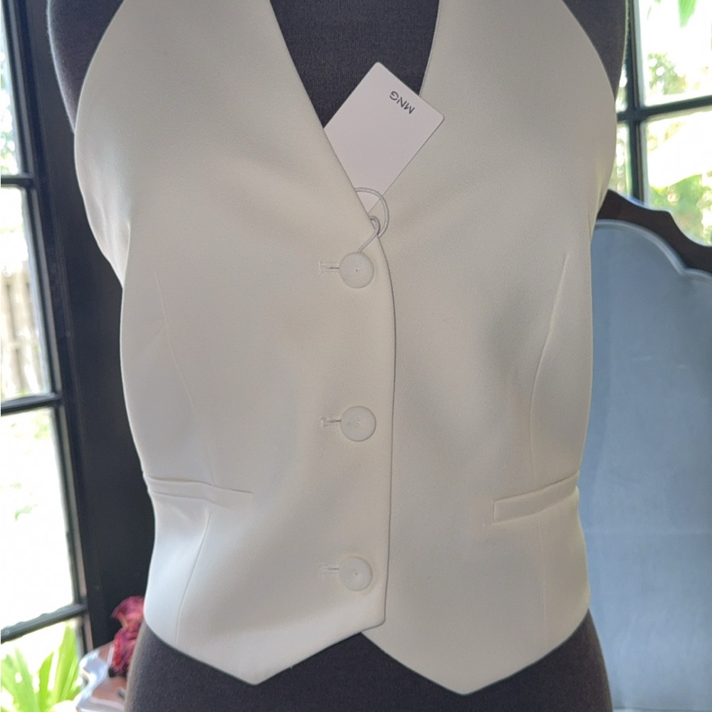 Mango White Button-Up Vest Top